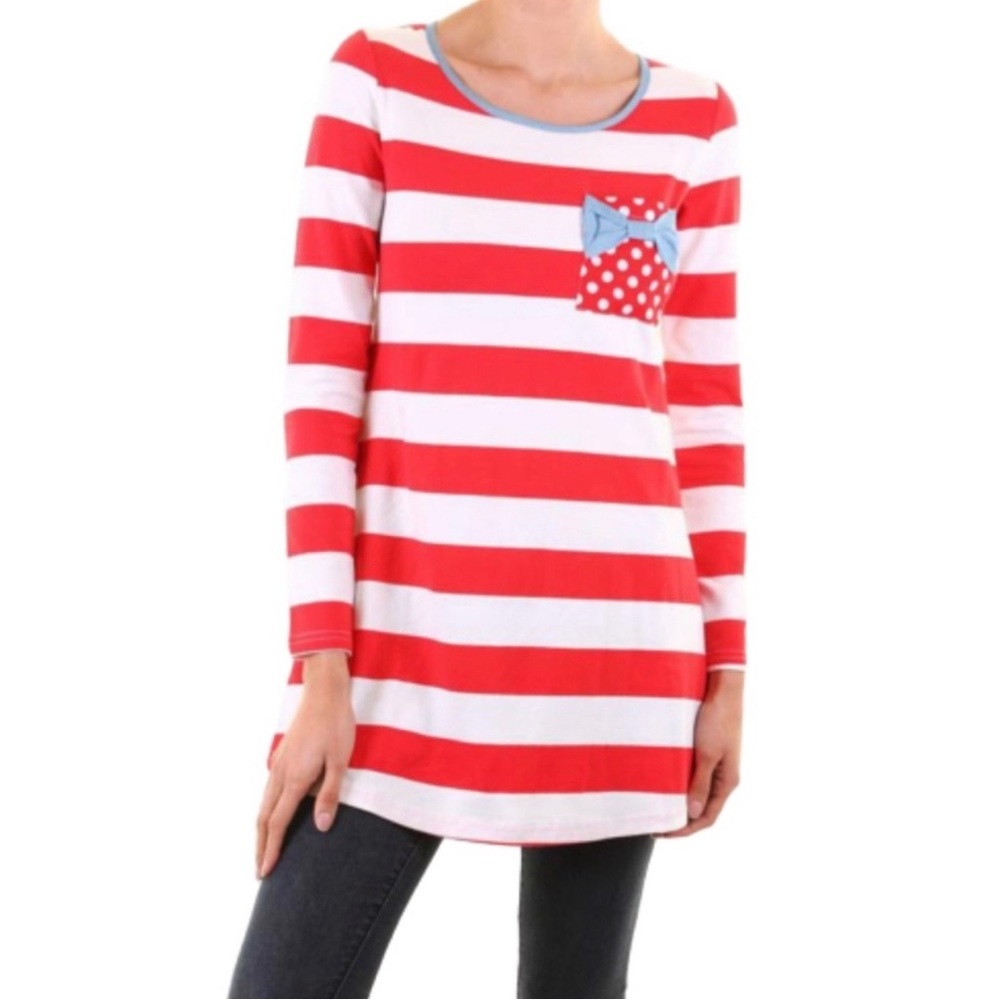 Striped E2 Clothing long sleeve tee with bow pocket size Medium